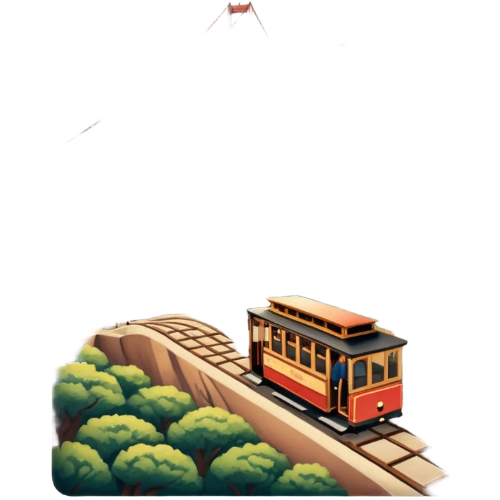 Make a full city of San Francisco with the Golden Gate Bridge in the background and a train car going up the hill emoji