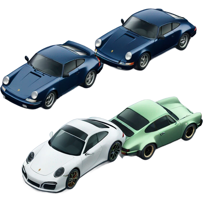 Three CARS porsche 911 cars lined up next to each other all one navy blue one black and one dark green emoji