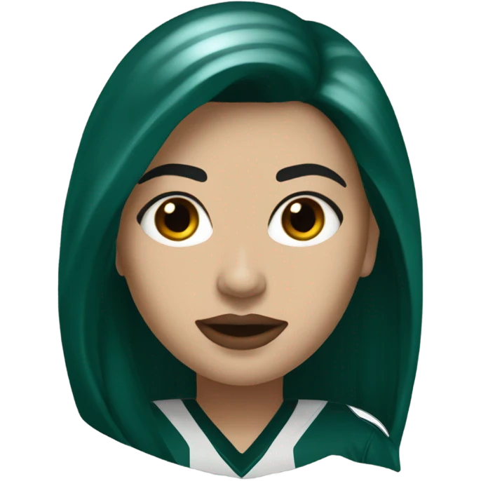 White female long dark hair red lips wearing Philadelphia Eagles jersey emoji