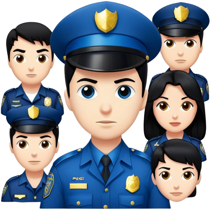 black hair white skin police officer with a group of avengers emoji