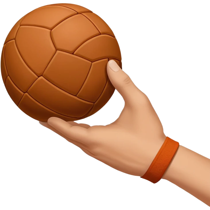 A close-up of a hand gripping a handball, with the handball gates visible in the background. The focus is on the texture of the ball and the strength of the grip, with the goal net slightly blurred to emphasize the anticipation of the throw. emoji