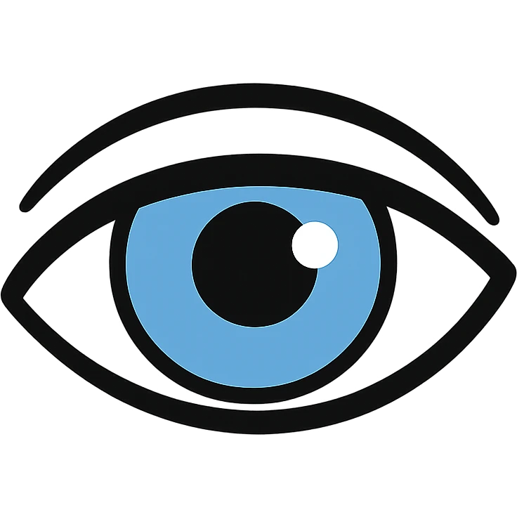 a single light blue eye, stylized cartoon emoji