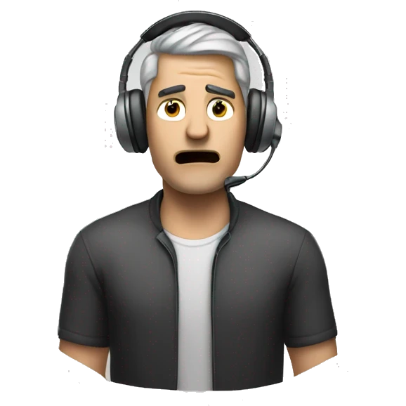 Man wearing headset that is upset emoji
