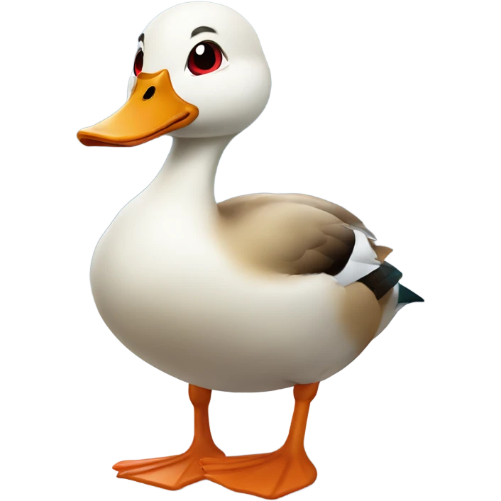 Duck playing in snow with red eyes emoji