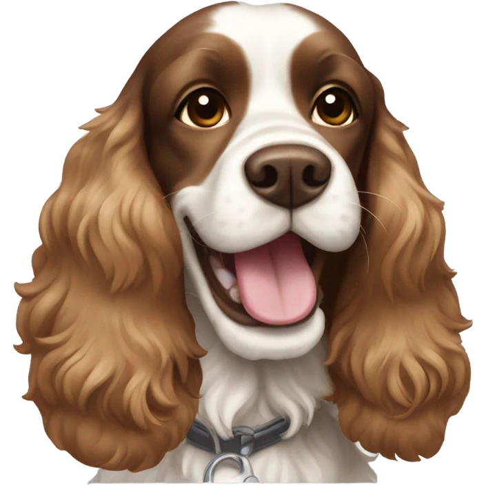 Brown and white cocker spaniel smiling emoji