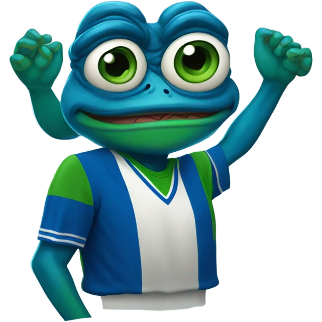 blue pepe frog in soccer jersey emoji