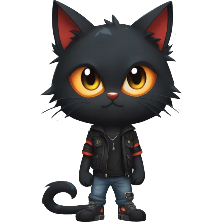 Edgy Shy Anthro boyish cool pretty dark black Litten-Pokémon-cat-fursona techwear emoji