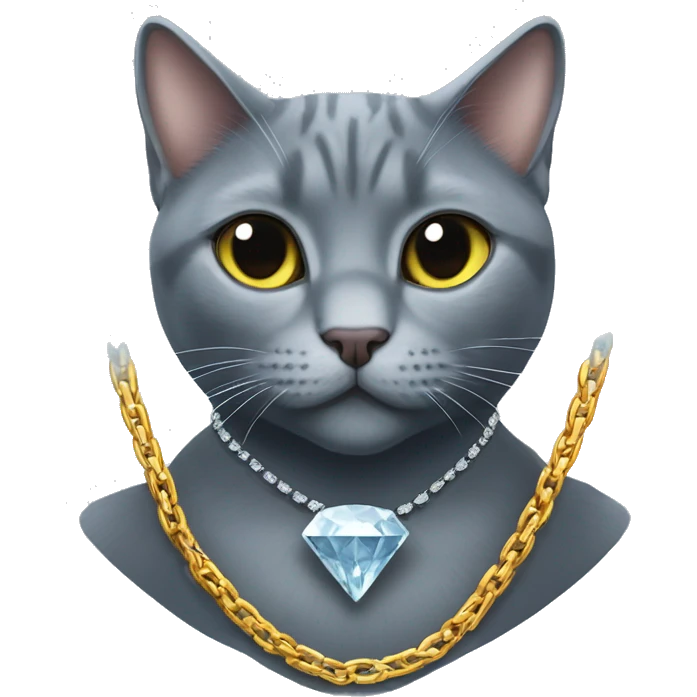 Plump Russian blue cat wearing a diamond chain driving a Lamborghini  emoji