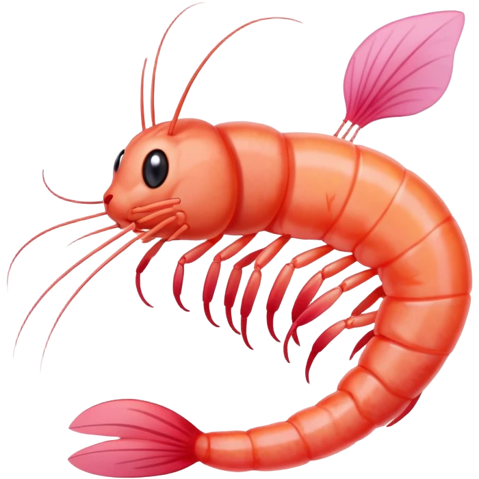 A pink shrimp with a cat's head, shrimp body and tail with cat face emoji
