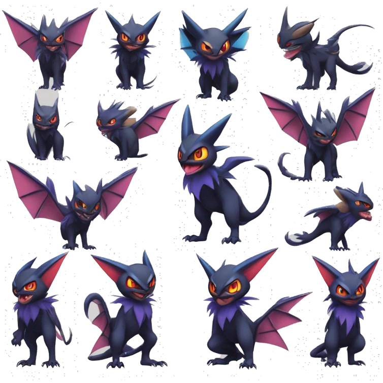 Edgy Cool Kawaii Litten-Noivern-Noibat-Absol-Pokémon Full Body emoji