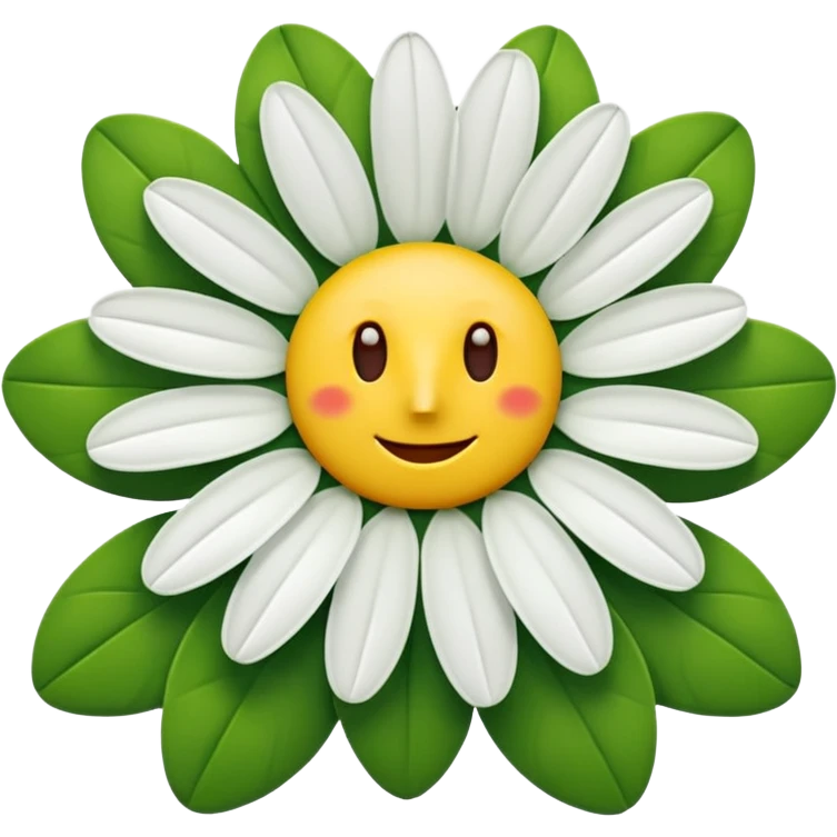 A fifteen-petalled daisy with green, red and white petals and a yellow centre.
Only the face of the daisy should be visible. emoji