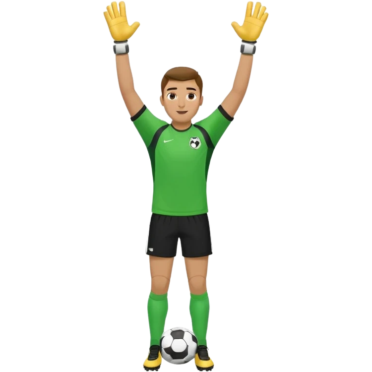 soccer goalkeeper green shirt, shorts football boots arms up emoji