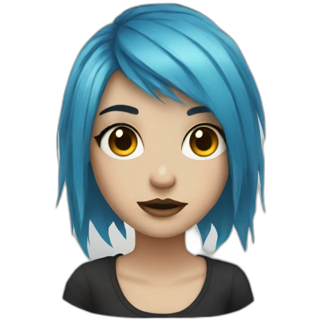 Emo girl with choppy blue hair and hazel eyes emoji