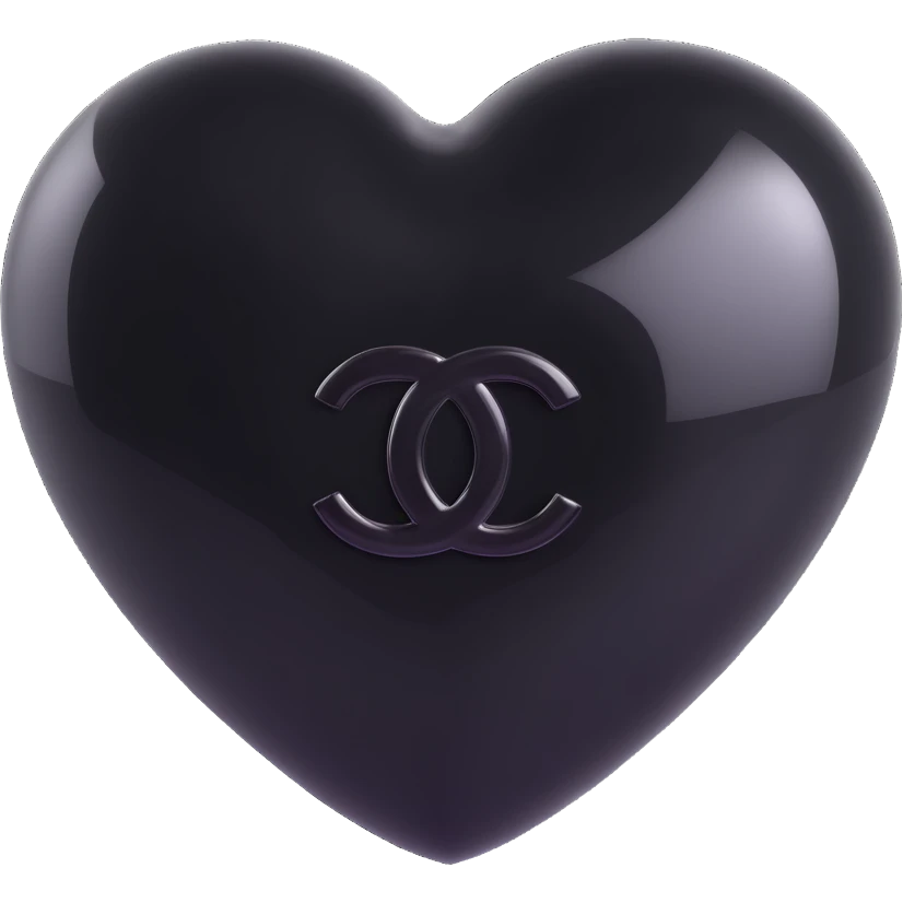 Add a Chanel logo to the heart, keep it elegant, glossy, black and white, 3D emoji style, with no background. emoji