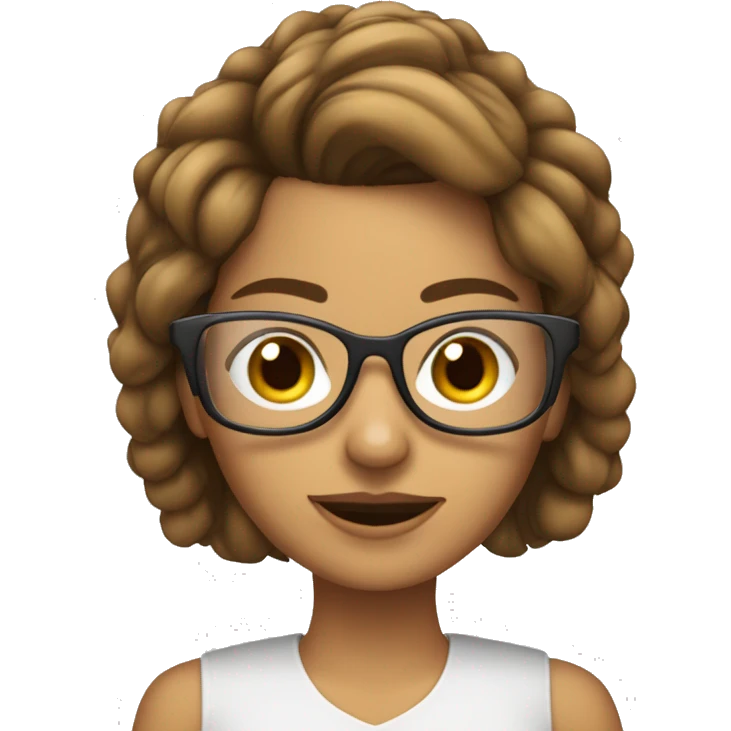chica blanca con lentes de cabello castaño con computadora o celular emoji