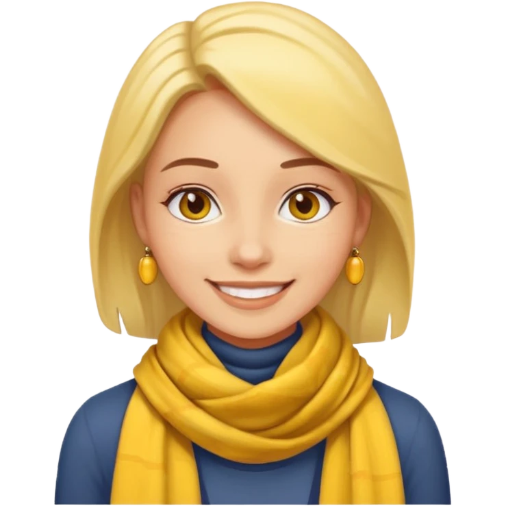smiling woman emoji, no earrings, no necklaces, no jewelry, wearing yellow Pathfinder scarf, apple emoji style, transparent background emoji