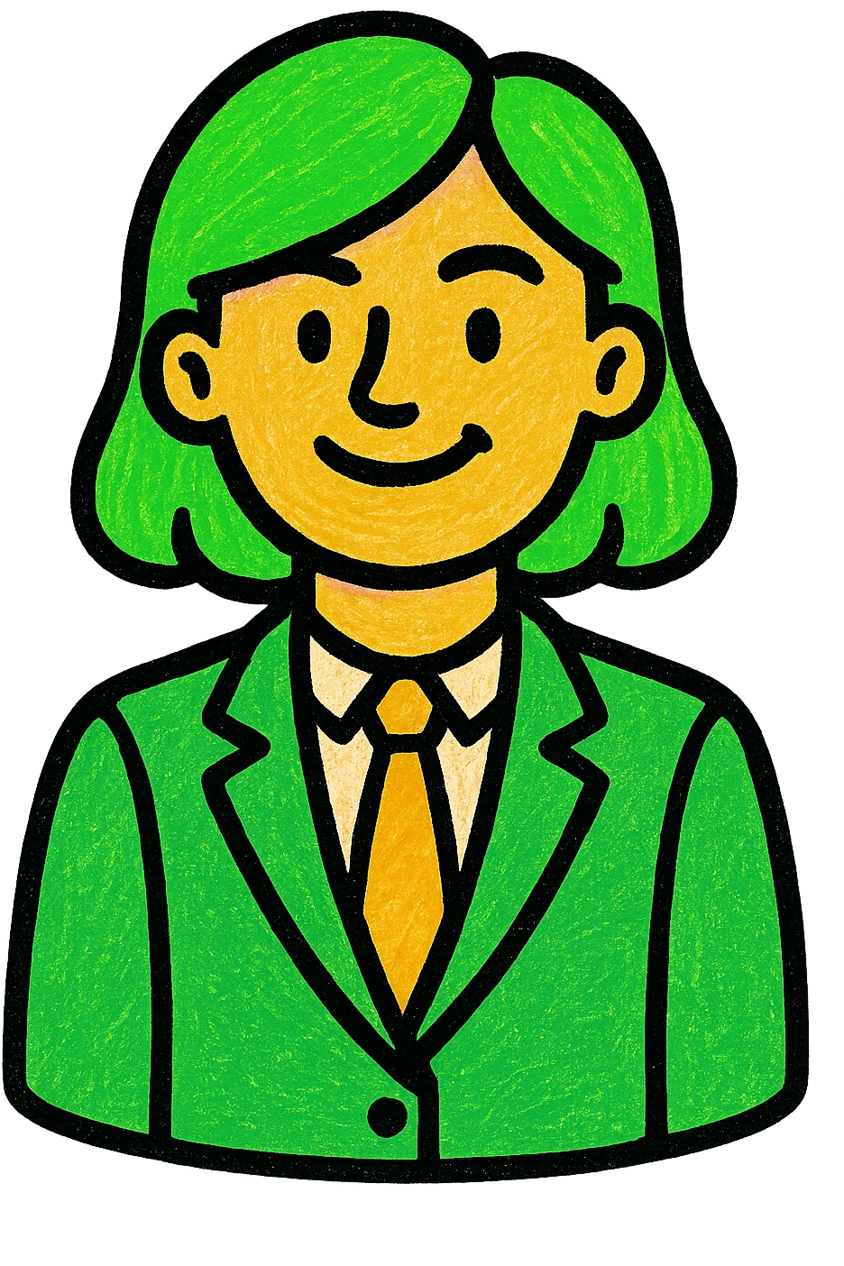 woman in suit, modern look, green gold and white color scheme, rounded shapes, simple design emoji