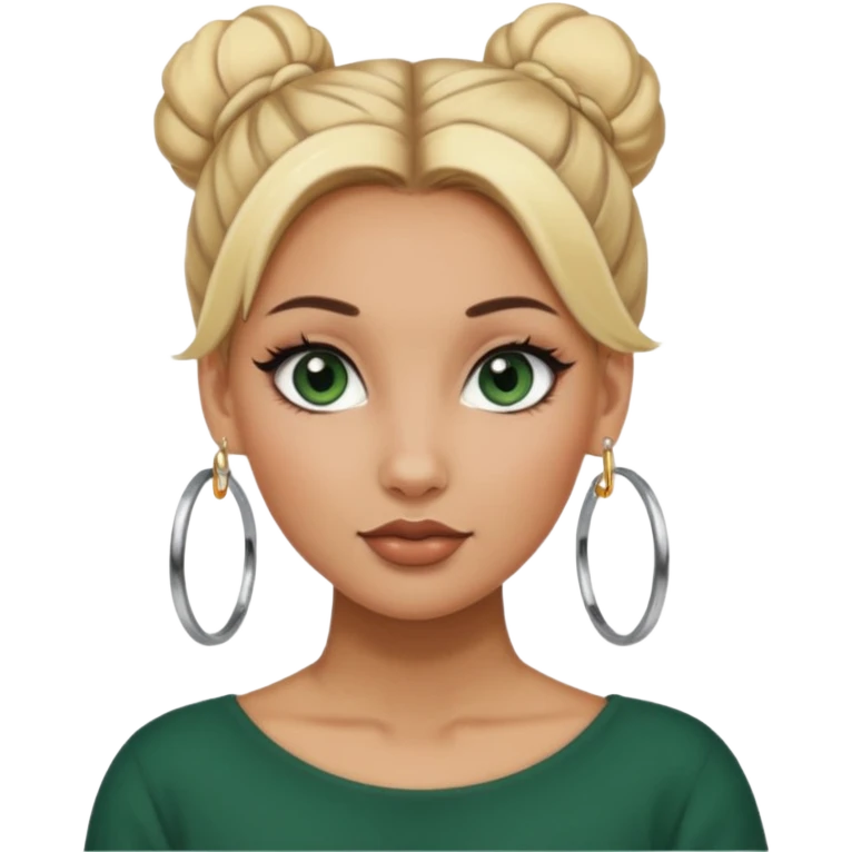 A girl with tan skin and dark green eyes with her blonde hair up in a bun and wearing heavy makeup and has large hoop earrings emoji