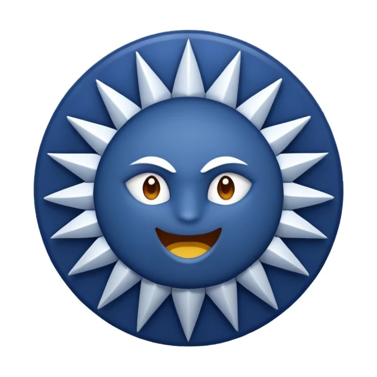 A circle with 12 pointed mouths (color=dark blue),and a white mark that indicates good on the center  emoji