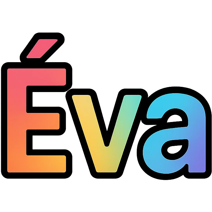 Éva name in colorful gradient modern font with dark outline, transparent background, in the style of sample images emoji