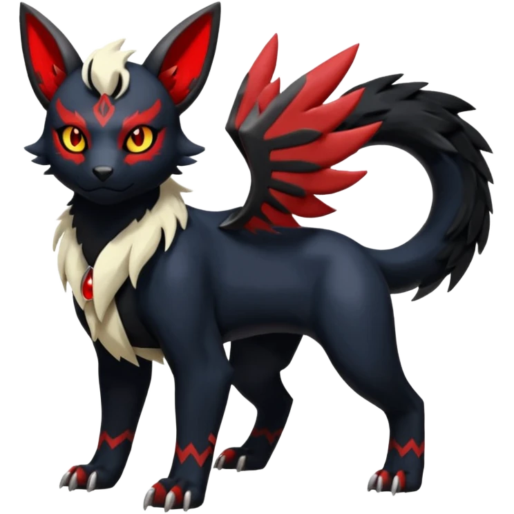 Handsome cool badass edgy Absol-Litten-Umbreon-Giratina-Pokémon-Fakémon-fusion-hybrid-creature, full body emoji