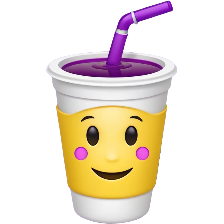  White styro with purple juice inside visible from the top only. Add a yellow emoji face that os holding the cup emoji