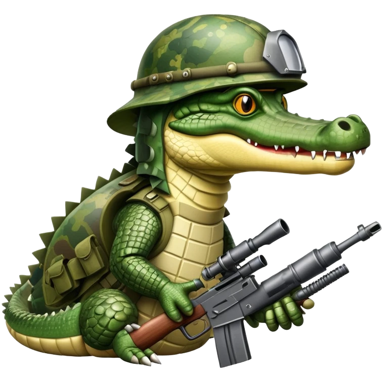 Crocodile with military helmet and artillery weapons emoji
