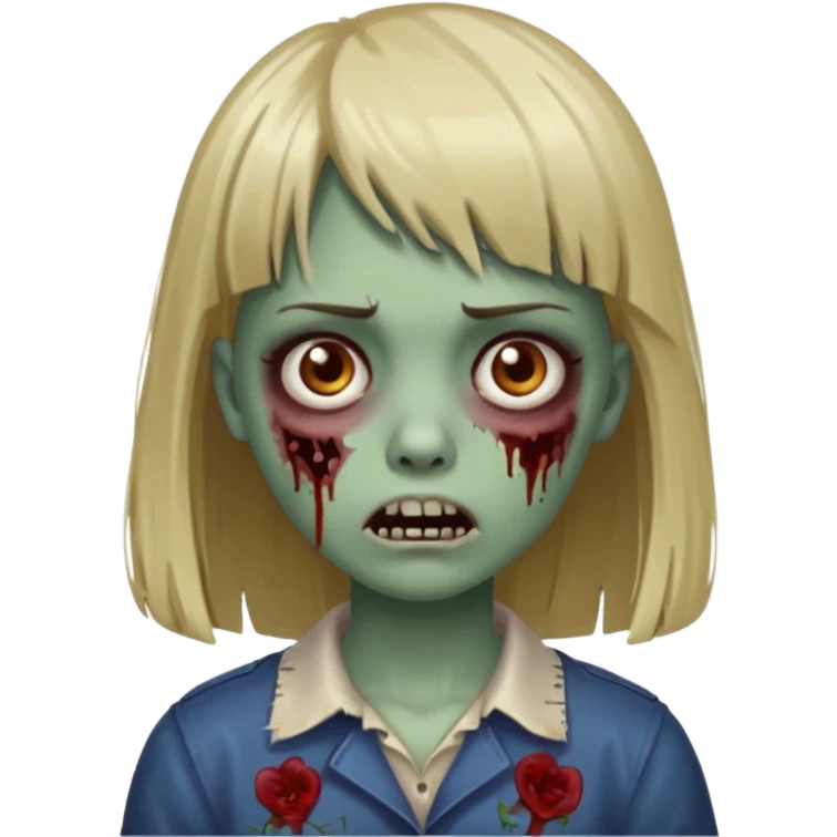 me faça uma garota zumbi de franja com cabelo médio liso versão emoji do ios emoji