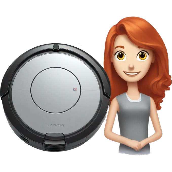 A robot vacuum and a long haired redhead lady being best friends emoji