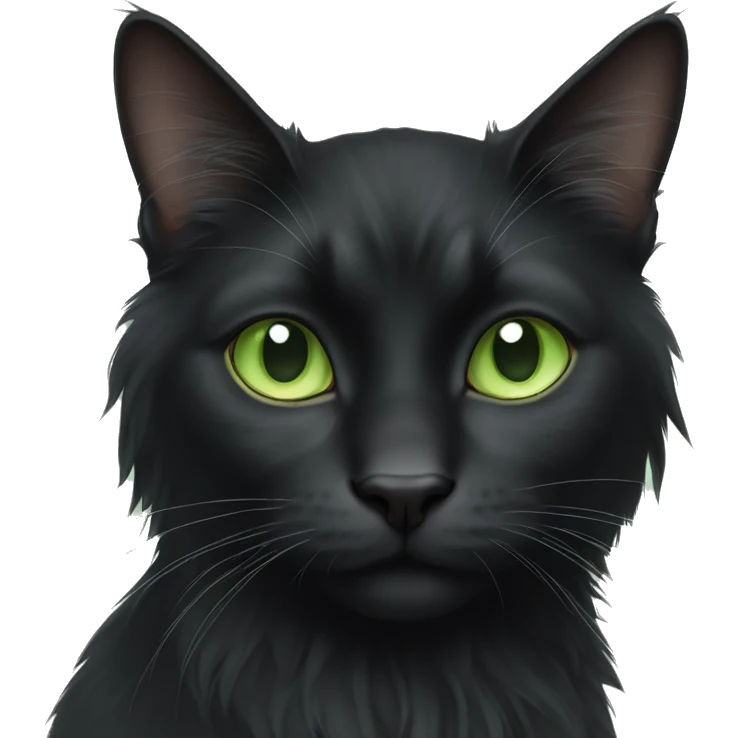 black long haired cat with light green eyes emoji