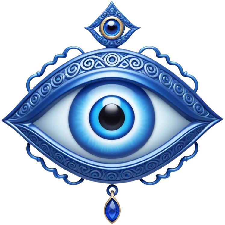 Cinematic Realistic depiction of a classic Evil Eye talisman, rendered with intricate details and vibrant blue hues, set against a soft, ethereal backdrop that underscores its protective symbolism emoji