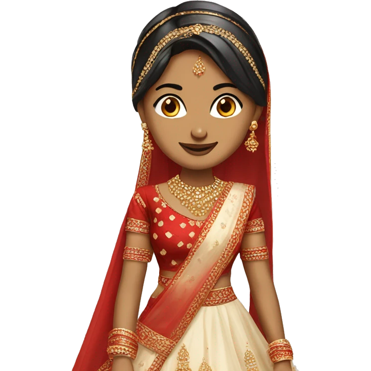 Wedding bride in indian lehenga with red top face color cream emoji
