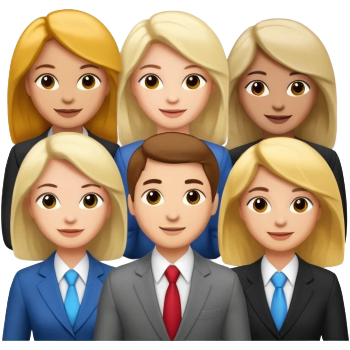 сделай деловых коллег, которые радосно что-то обсуждают. все должны быть светлокожими и с разным цветом волос emoji