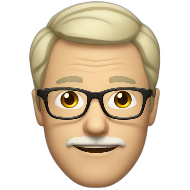 Mid age white British guy with a crooked short moustache, short hair and rounded glasses emoji