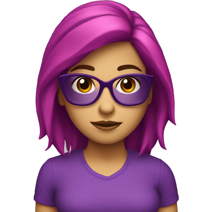 Chica blanca con pelo suelto rojo y los lentes en color violeta, linda  emoji