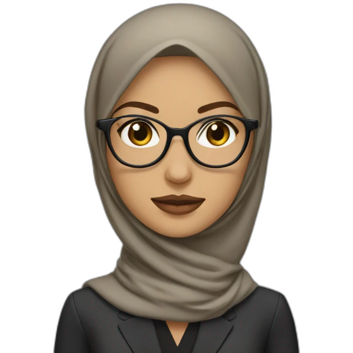 Hijabi white woman with glasses and brown eyes wearing a suit emoji