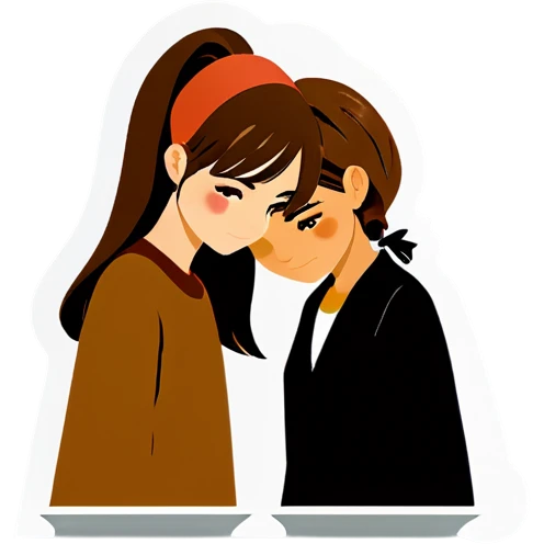 2 girls 1 long brown hair 1 blind short hair making breaclets  emoji