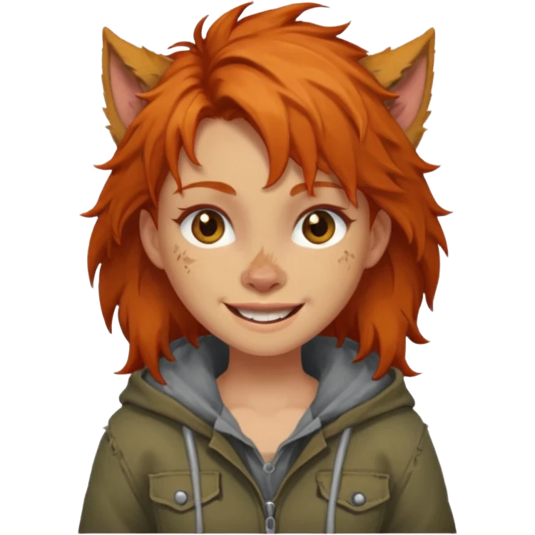 Werewolf ginger hair girl with a smile emoji