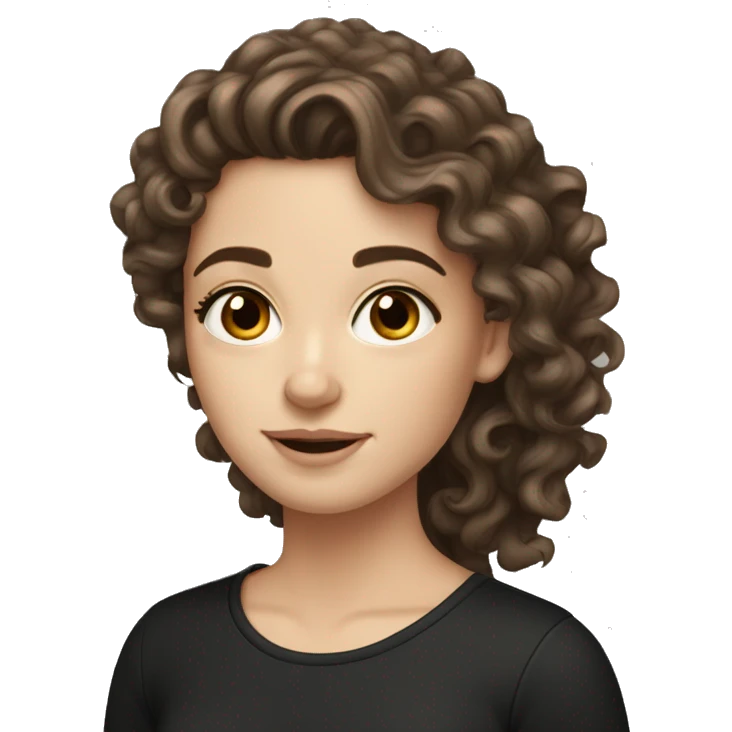 Beautiful white girl with curly long brown hair and brown eyes wearing black top  emoji