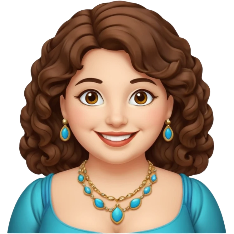 30 yr old italian woman, chubby, brown wavy hair, big brown eyes, huge smile, fancy dress, no bangs emoji