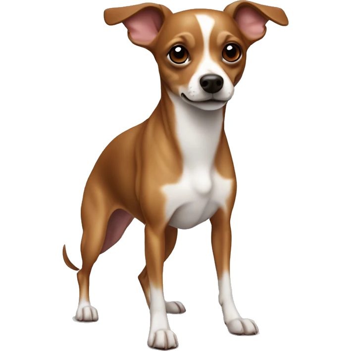 Reddish brown chihuahua whippet mix only white on chest and paws  emoji