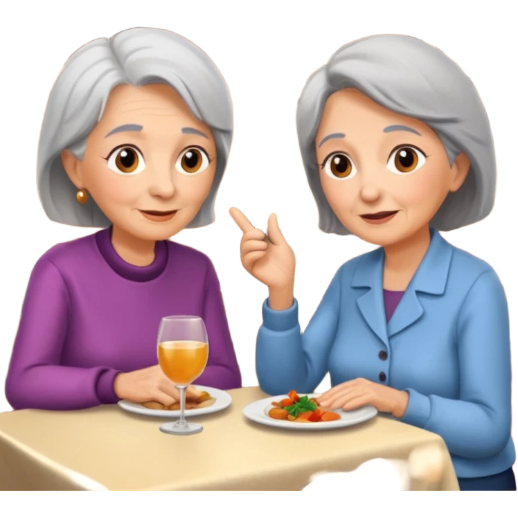 conversación dentro de un restaurant  dos personas y una de las persoans sea una abuela emoji