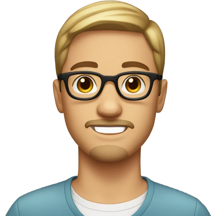white boy, goatee, straight hair, round glasses, brown eyes emoji