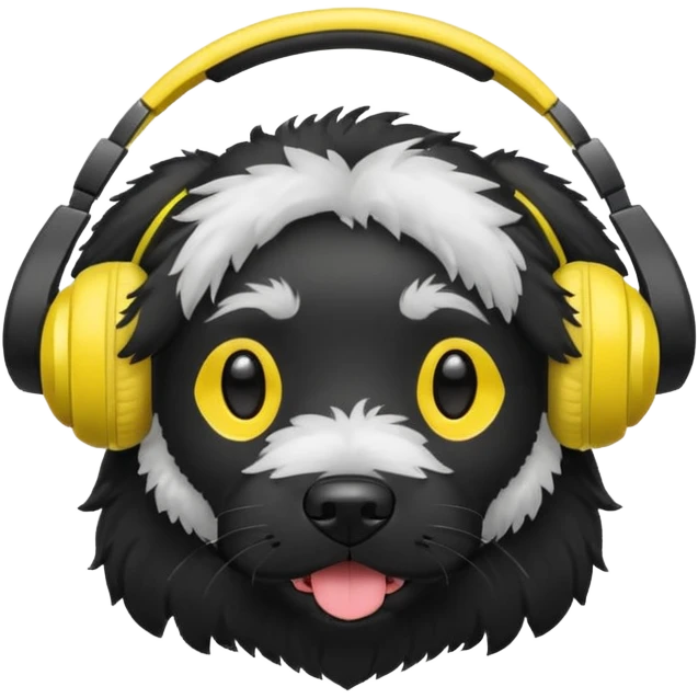 black dog wearing yellow headphones emoji