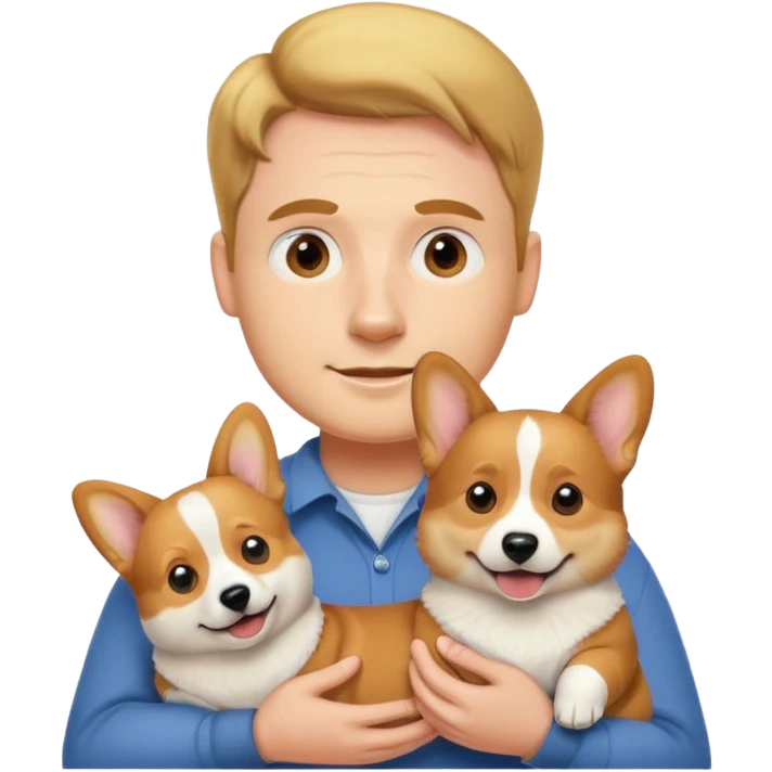 man holding a corgi dog, emoji style, inspired by reference photo emoji