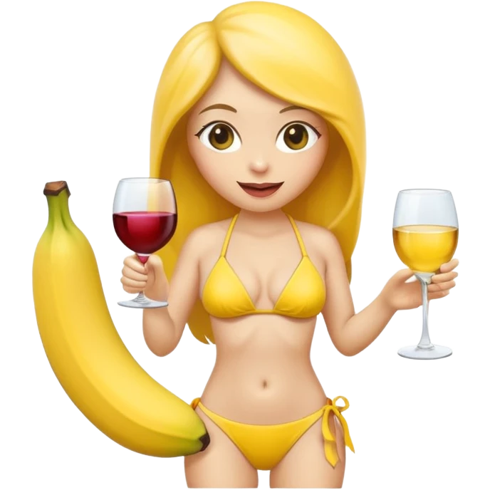 Banana drinking wine in a bikini emoji