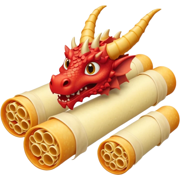 Dragon con cuerpo de pasta canelloni que el cuerpo enga su cuerpo normal con patas y que tenga tres cabezas de dragon emoji