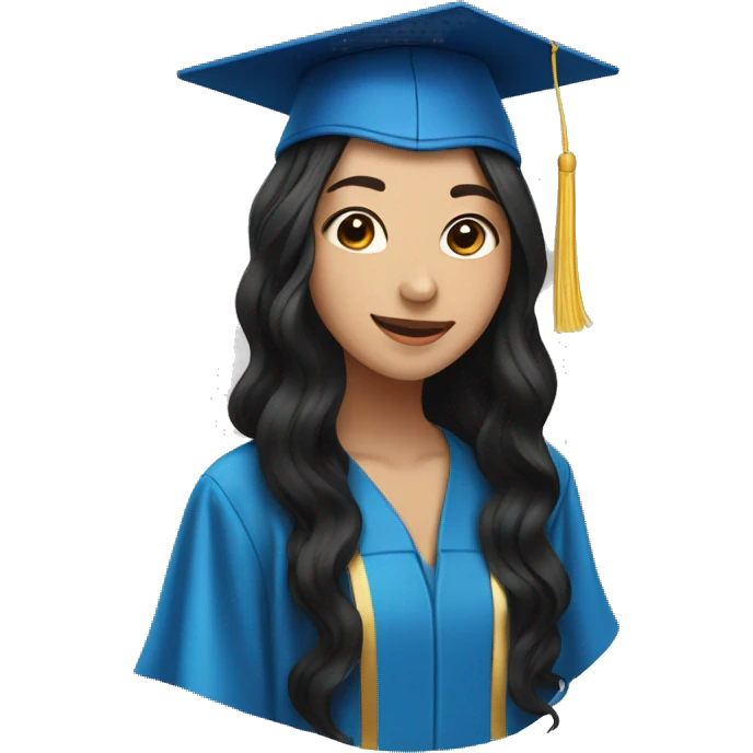 asian girl wearing blue graduation cap with long curly black hair emoji