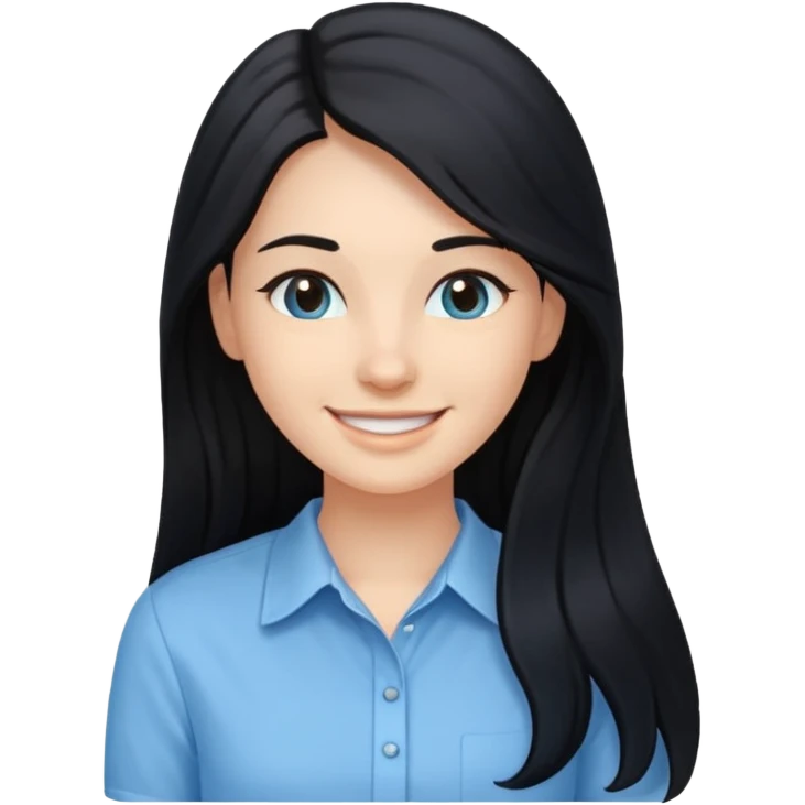 검정 긴머리에 청순한 직장인의 모습 웃고 있으면 좋겠어 하늘색 셔츠를 입으면 좋을 거 같ㅇ다  emoji