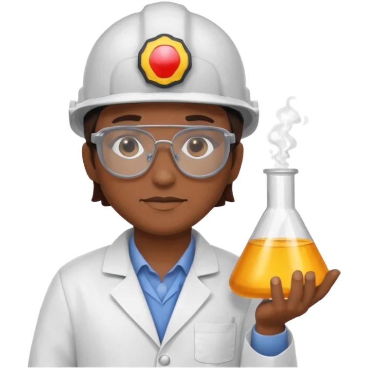 Ingeniera quimica con delantal, casco de seguridad y gafas de seguridad emoji